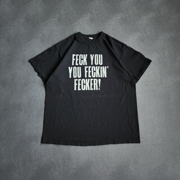 Y2K Feck You Funny Graphic Black Shirt Large - Picture 1 of 6